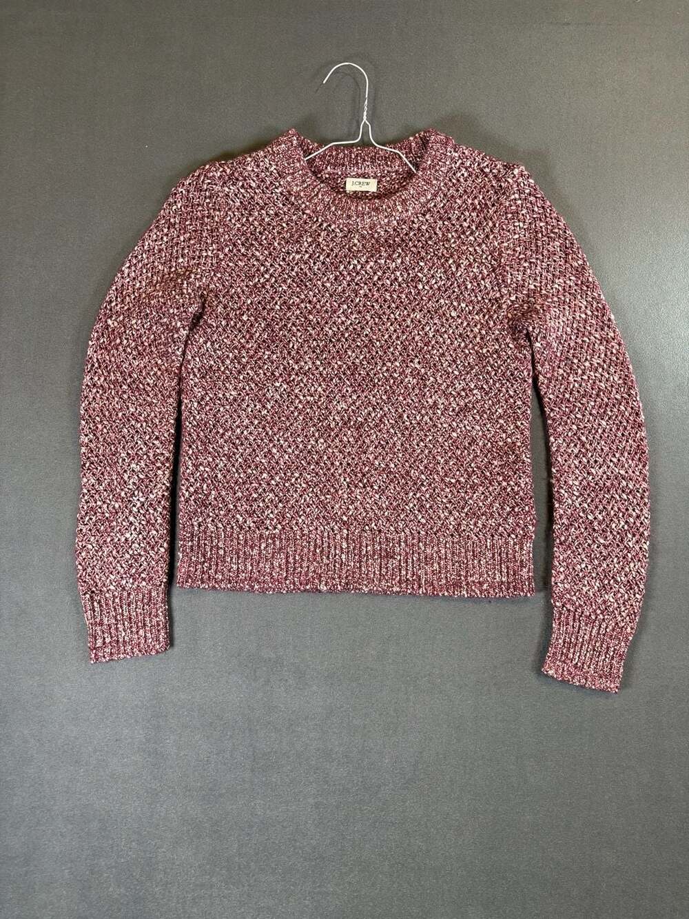 J.Crew Marled Open Knit Crew Neck Sweater Burgundy Small
